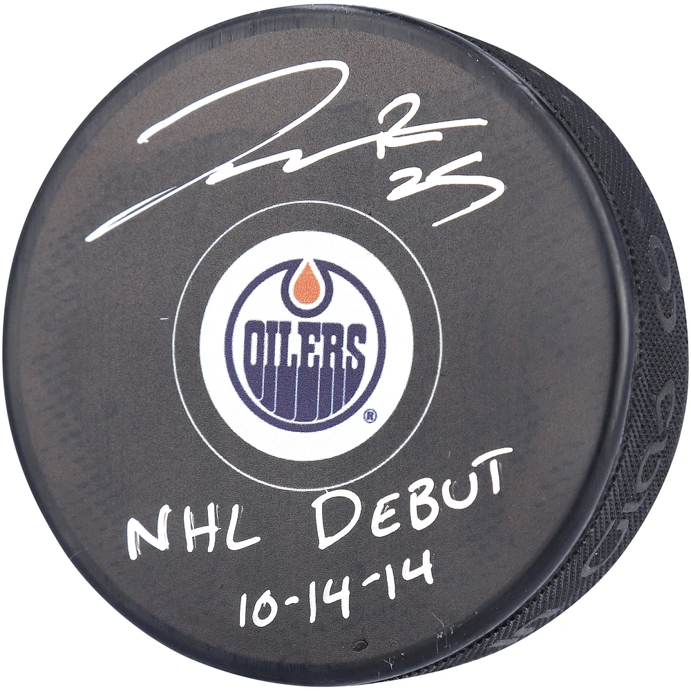 Darnell Nurse Edmonton Oilers Autographed Hockey Puck with ''NHL DEBUT 10-14-14'' Inscription