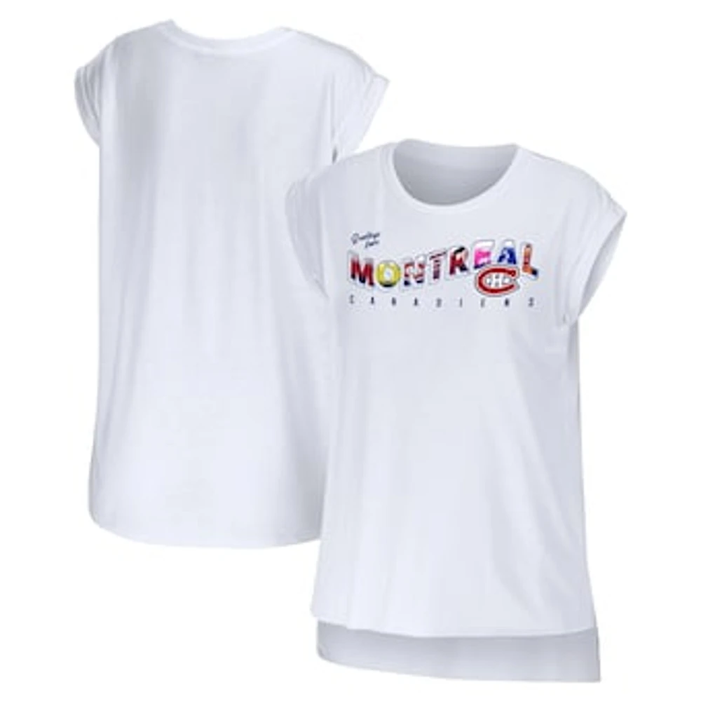 Women's WEAR by Erin Andrews White Montreal Canadiens Greetings From Muscle T-Shirt