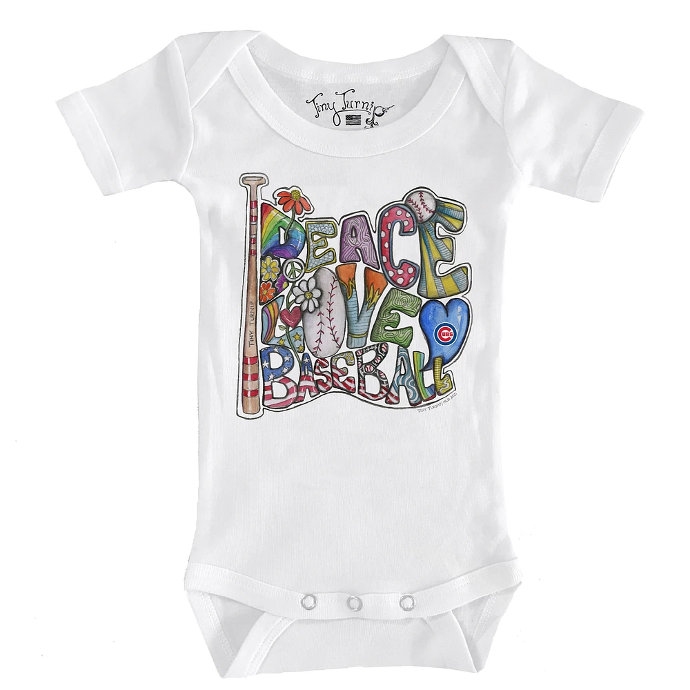 Infant Tiny Turnip White Chicago Cubs Peace Love Baseball Bodysuit