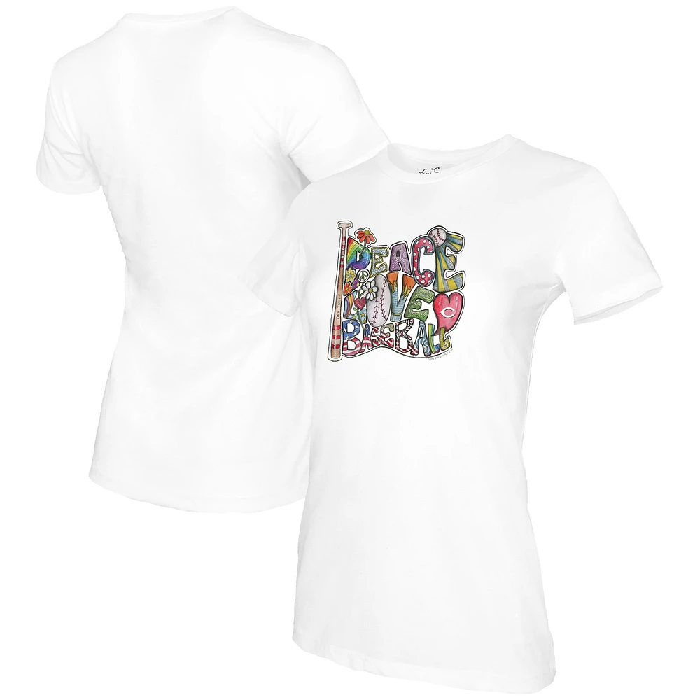 Women's Tiny Turnip White Cincinnati Reds Peace Love Baseball T-Shirt