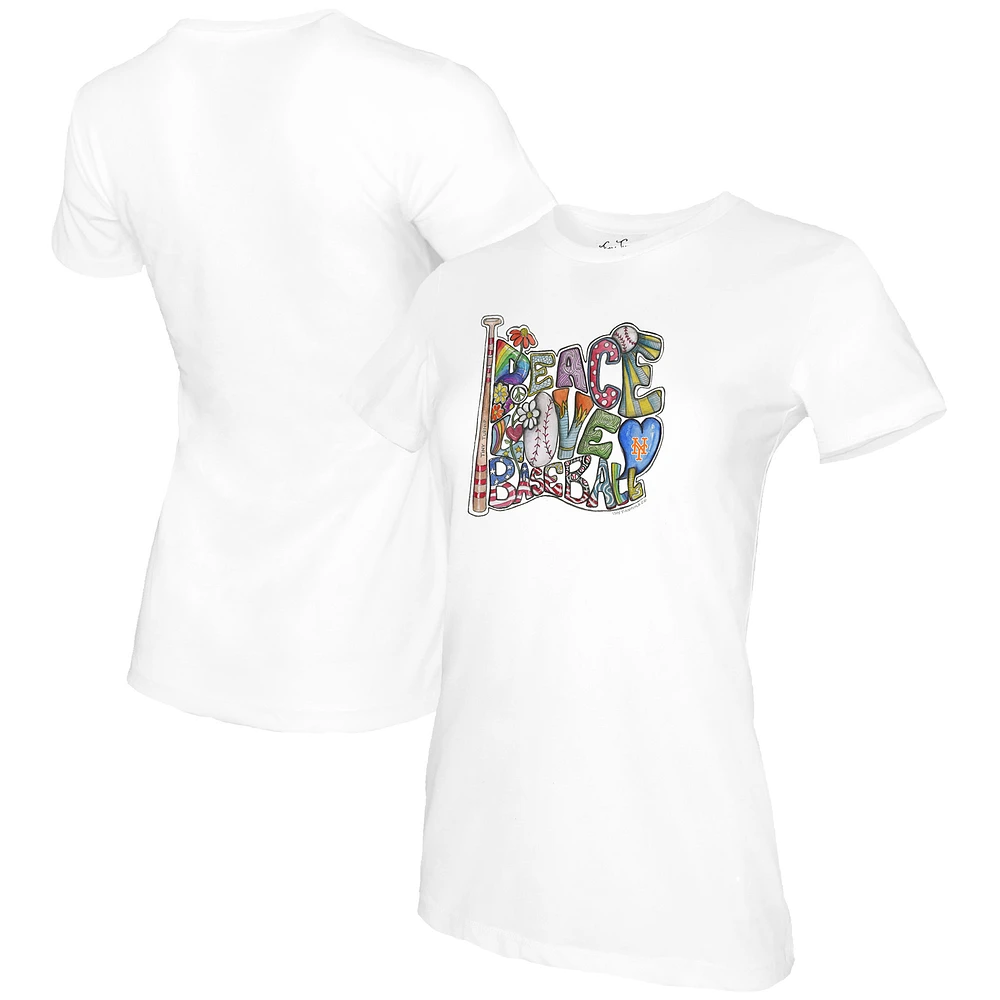 Women's Tiny Turnip White New York Mets Peace Love Baseball T-Shirt