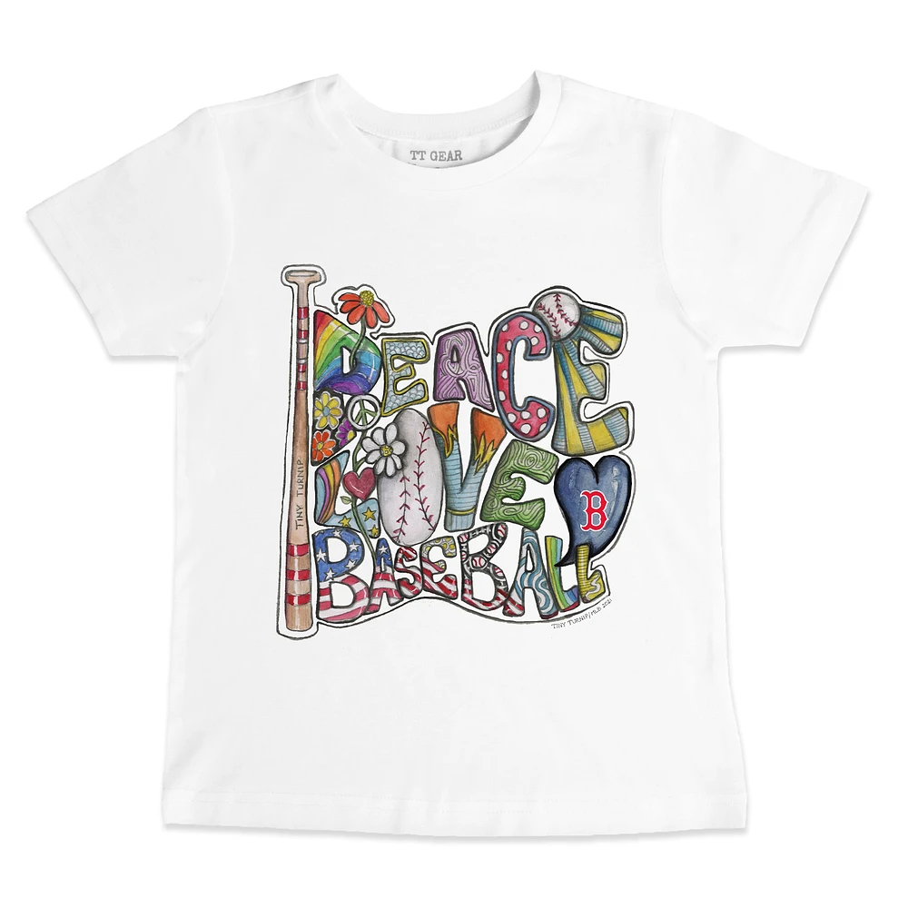 Youth Tiny Turnip White Boston Red Sox Peace Love Baseball T-Shirt