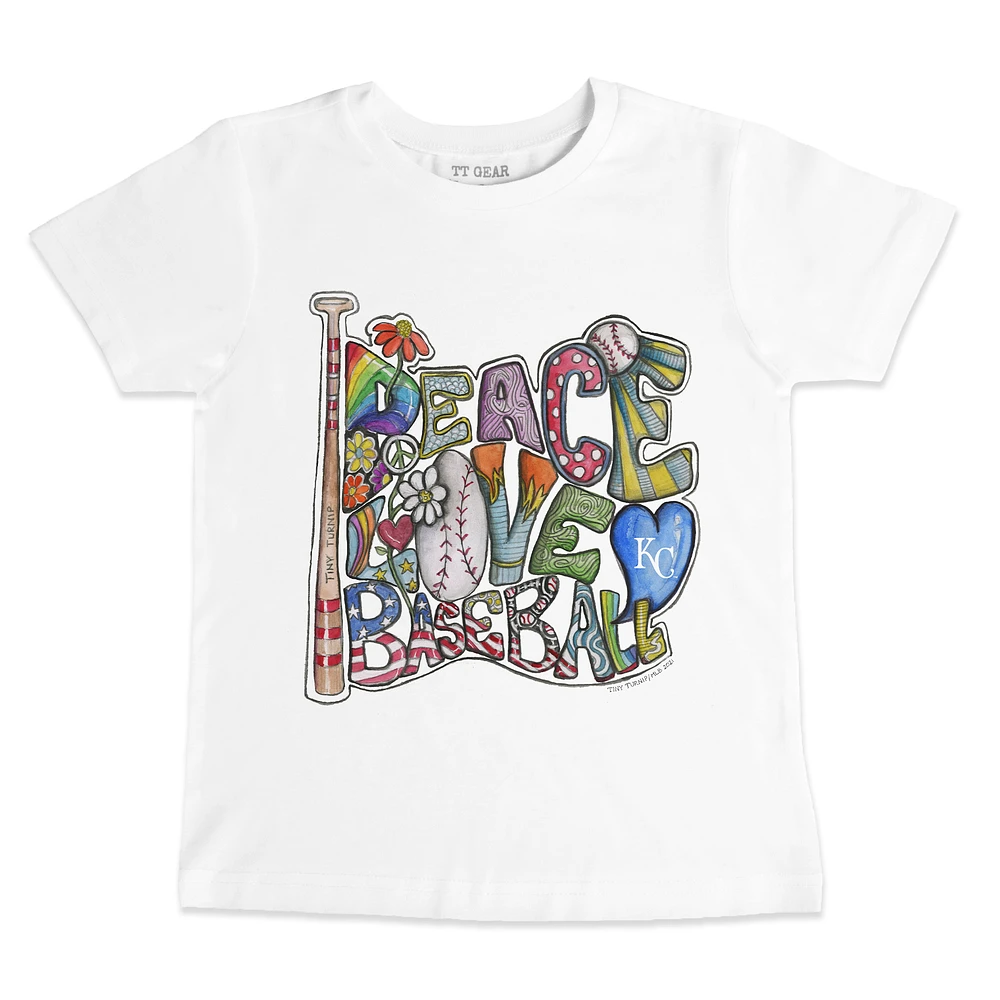 Youth Tiny Turnip White Kansas City Royals Peace Love Baseball T-Shirt