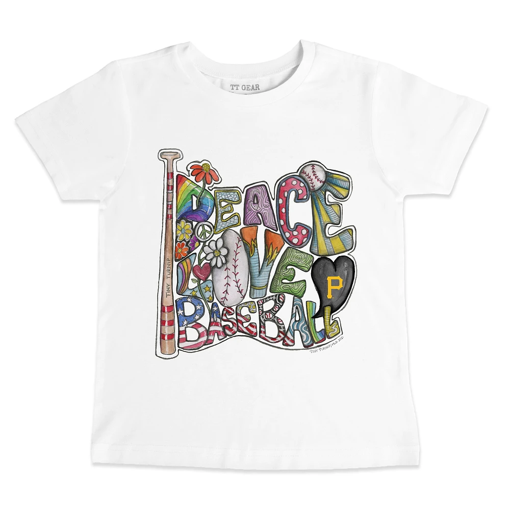 Youth Tiny Turnip White Pittsburgh Pirates Peace Love Baseball T-Shirt