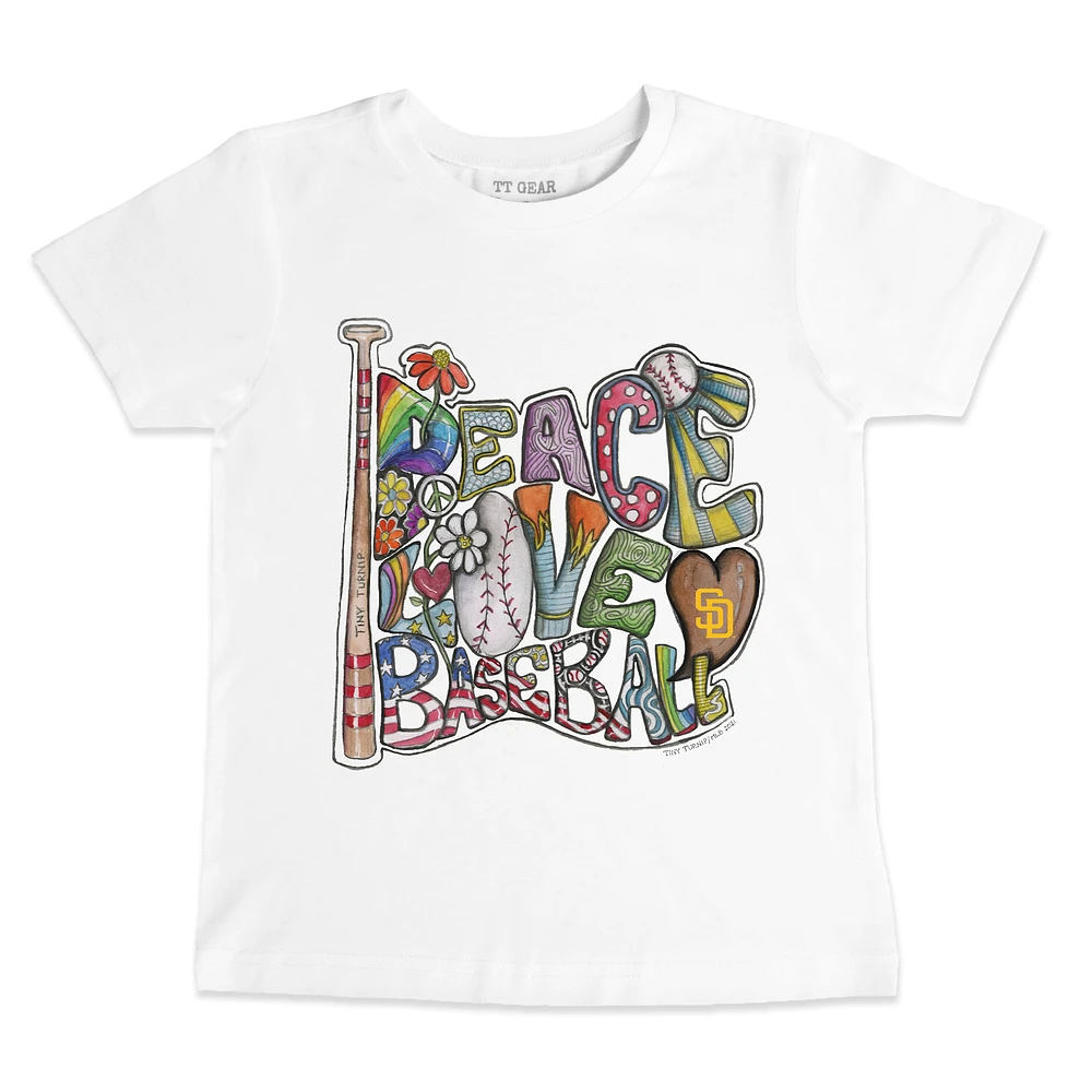 Youth Tiny Turnip White San Diego Padres Peace Love Baseball T-Shirt