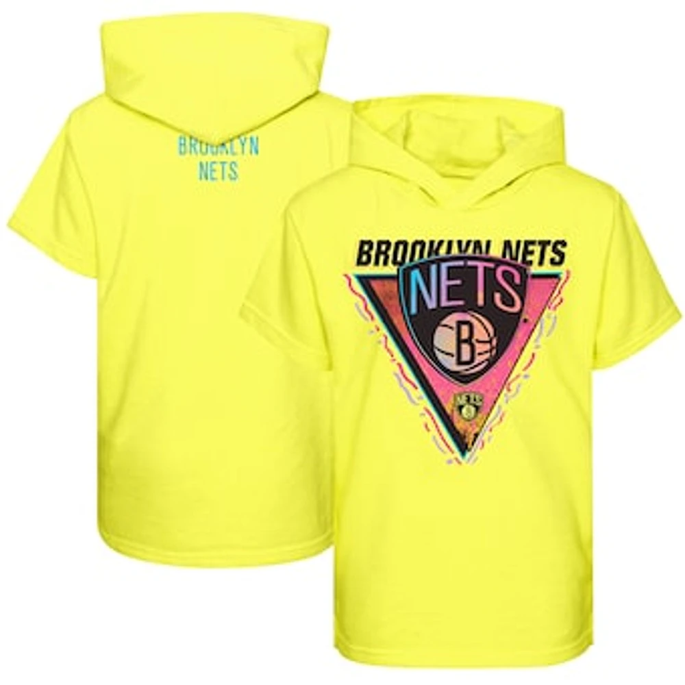 Youth Yellow Brooklyn Nets Game On Short Sleeve Pullover Hoodie T-Shirt