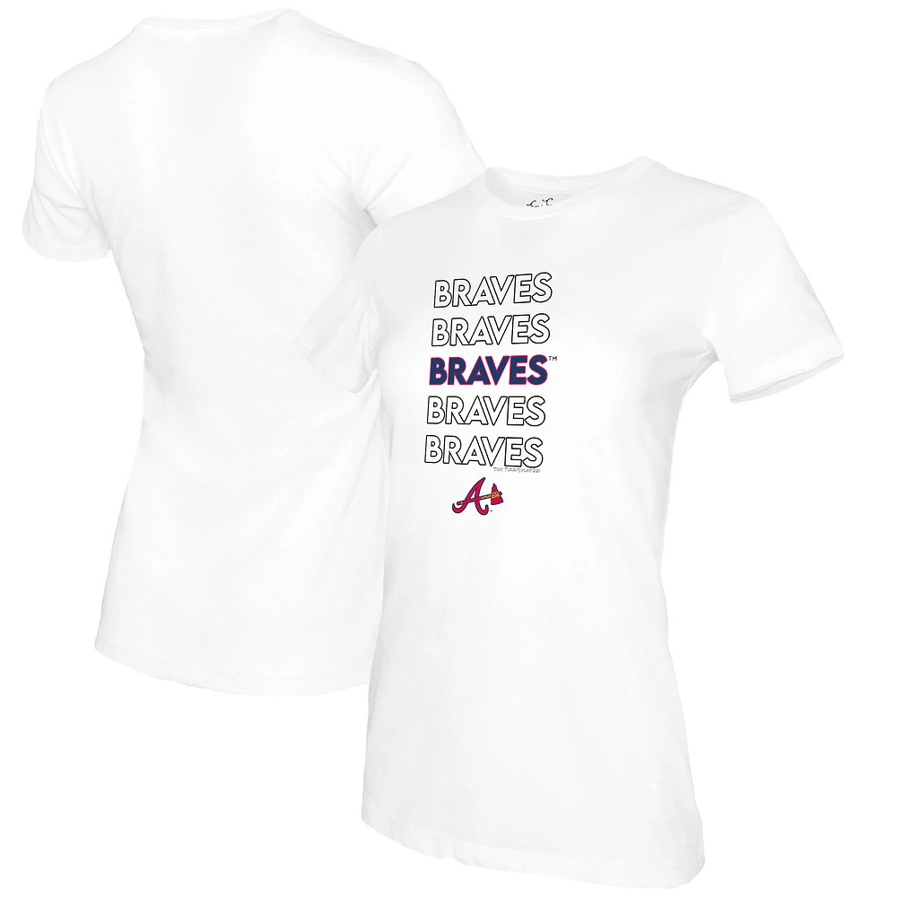 Women's Tiny Turnip White Atlanta Braves Stacked T-Shirt
