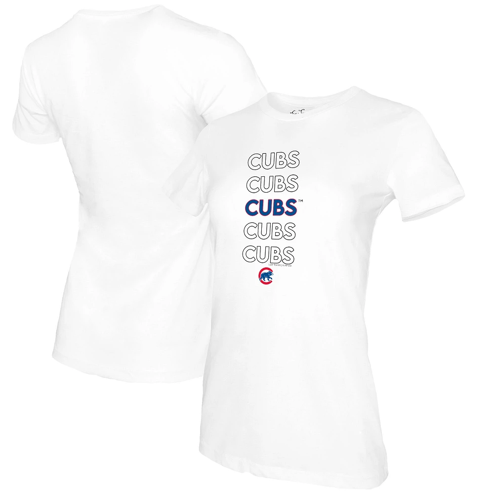 Women's Tiny Turnip White Chicago Cubs Stacked T-Shirt