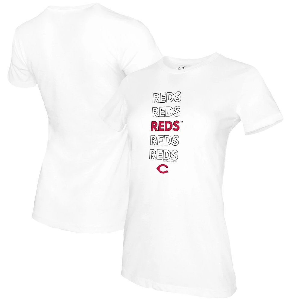 Women's Tiny Turnip White Cincinnati Reds Stacked T-Shirt
