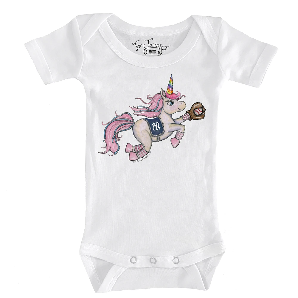 Infant Tiny Turnip White New York Yankees Unicorn Bodysuit