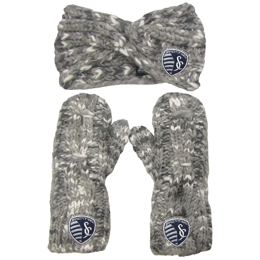 Women's ZooZatz Gray Sporting Kansas City Marled Headband and Mittens Set