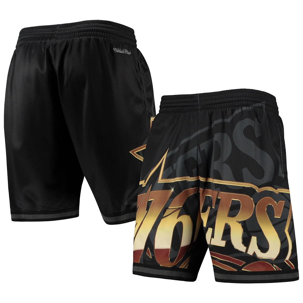 Men's Mitchell & Ness Black Philadelphia 76ers Big Face 4.0 Fashion Shorts