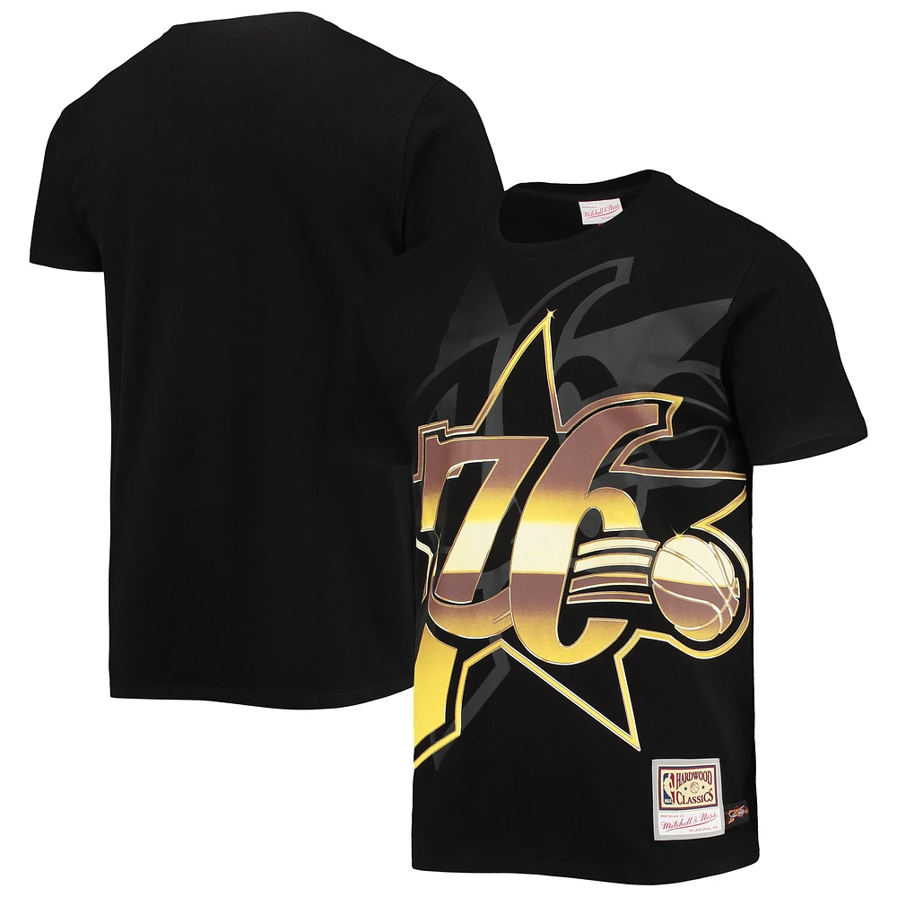 Men's Mitchell & Ness Black Philadelphia 76ers Big Tall Hardwood Classics Face 4.0 T-Shirt