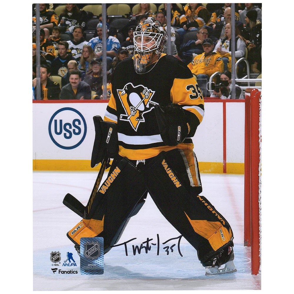 Tristan Jarry Pittsburgh Penguins Autographed 8" x 10" Black Jersey In Net Photograph