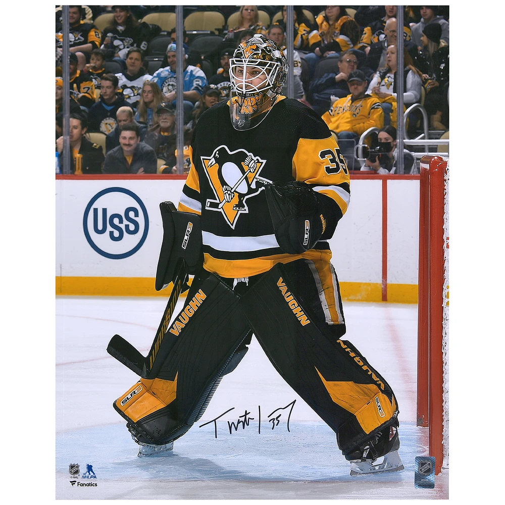 Tristan Jarry Pittsburgh Penguins Autographed 16" x 20" Black Jersey In Net Photograph