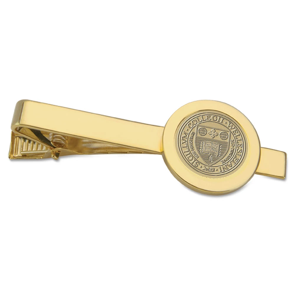 Gold Wellesley Blue Shield Logo Tie Bar