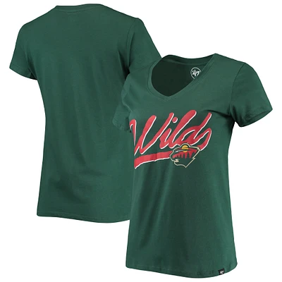 Women's '47 Green Minnesota Wild Script Sweep Ultra Rival V-Neck T-Shirt