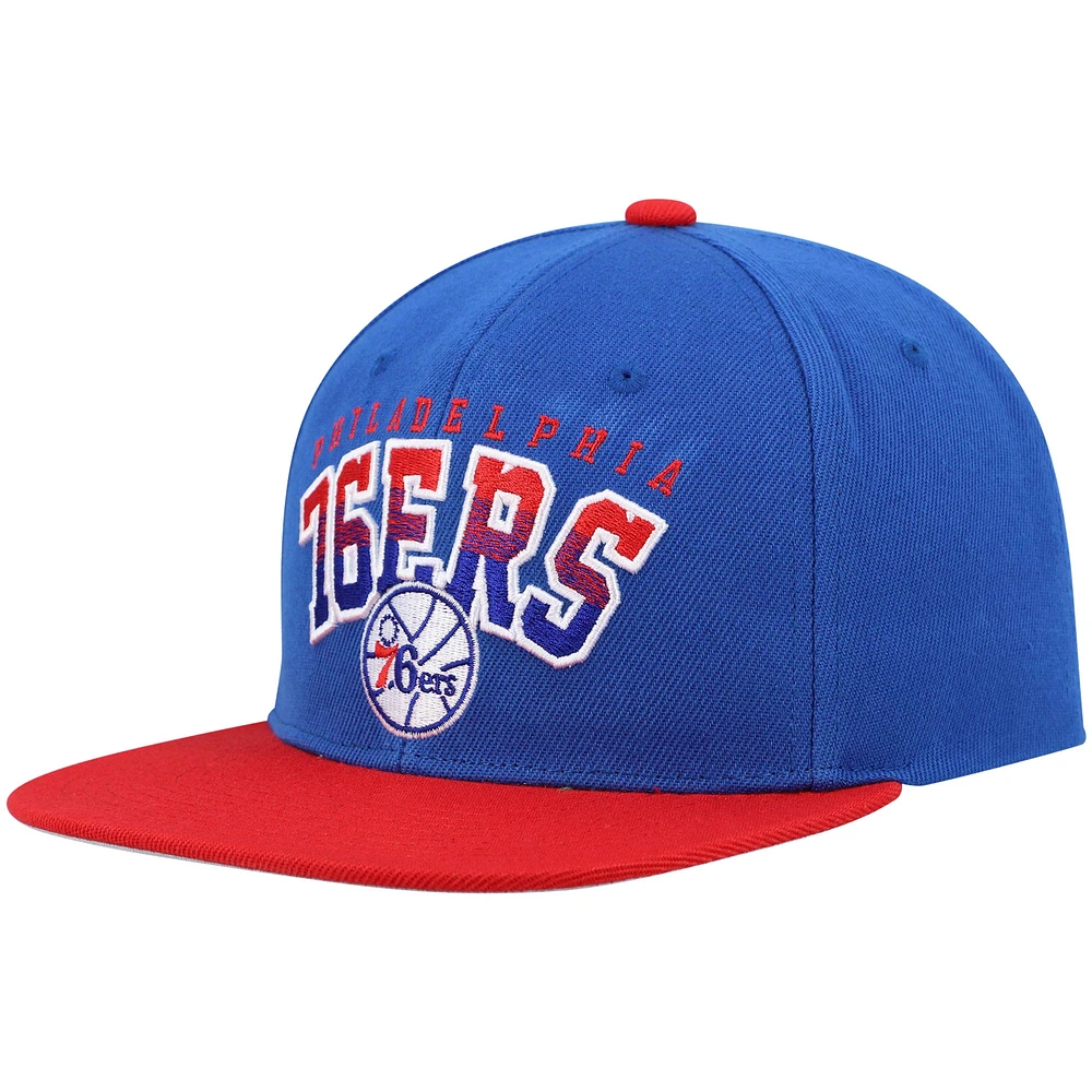 Men's Mitchell & Ness Royal/Red Philadelphia 76ers Hardwood Classics Gradient Wordmark Snapback Hat