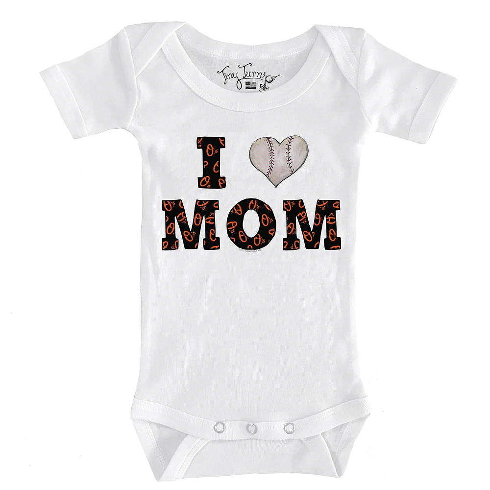 Infant Tiny Turnip White Baltimore Orioles Heart Mom Bodysuit