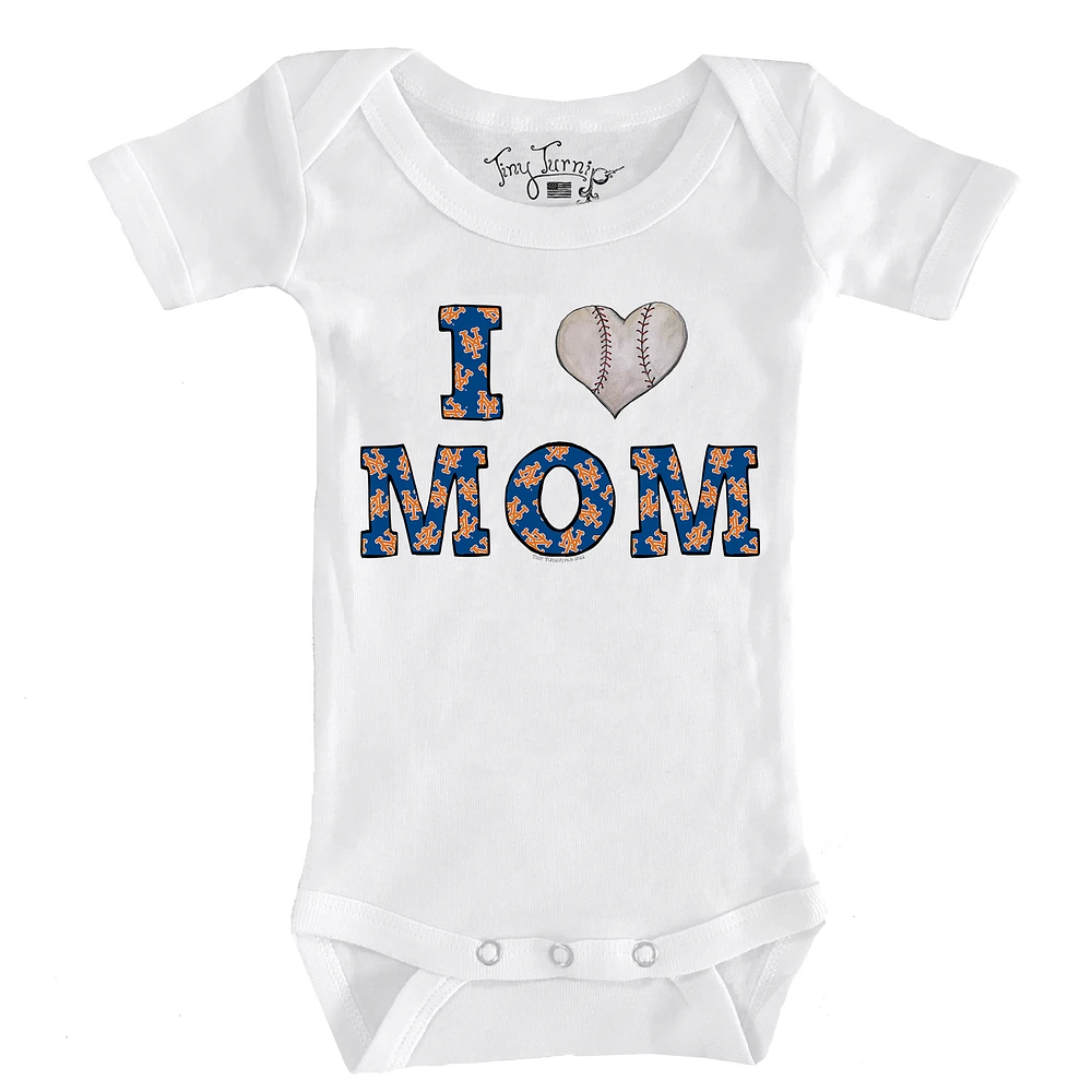 Infant Tiny Turnip White New York Mets Heart Mom Bodysuit