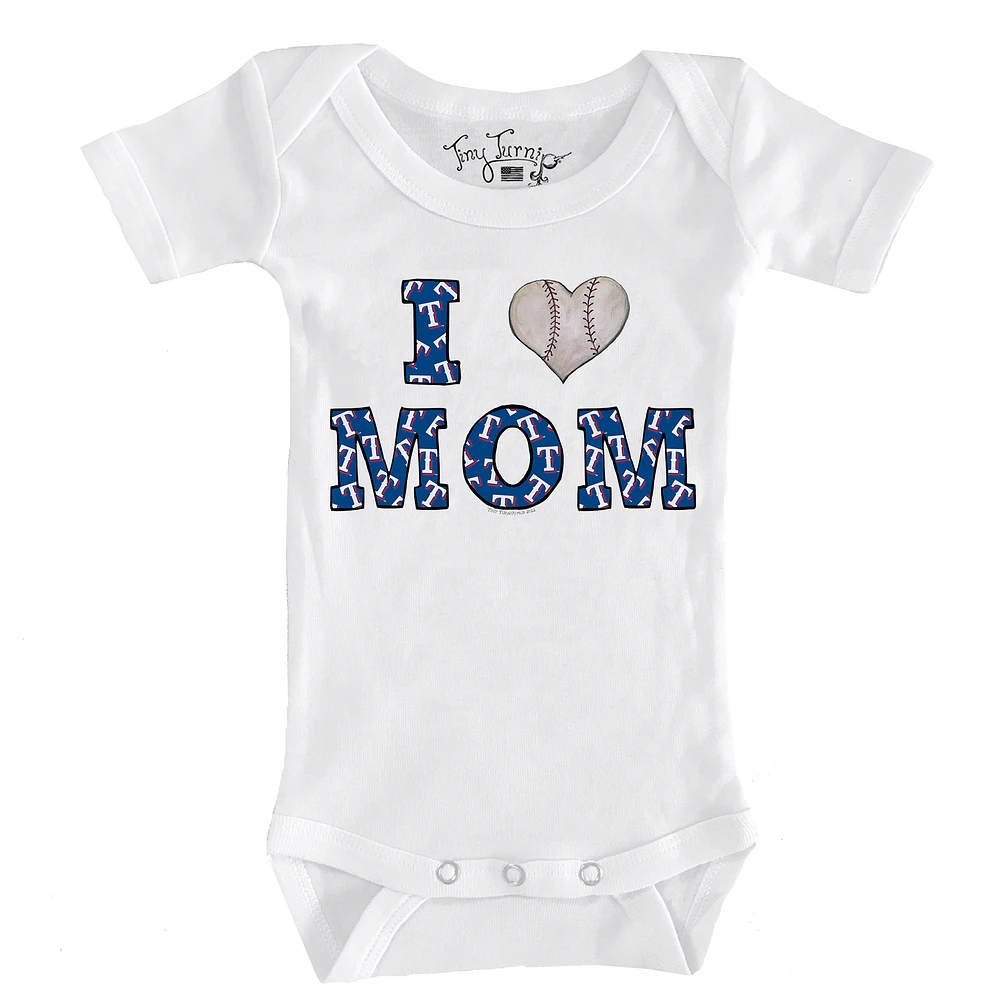 Infant Tiny Turnip White Texas Rangers Heart Mom Bodysuit