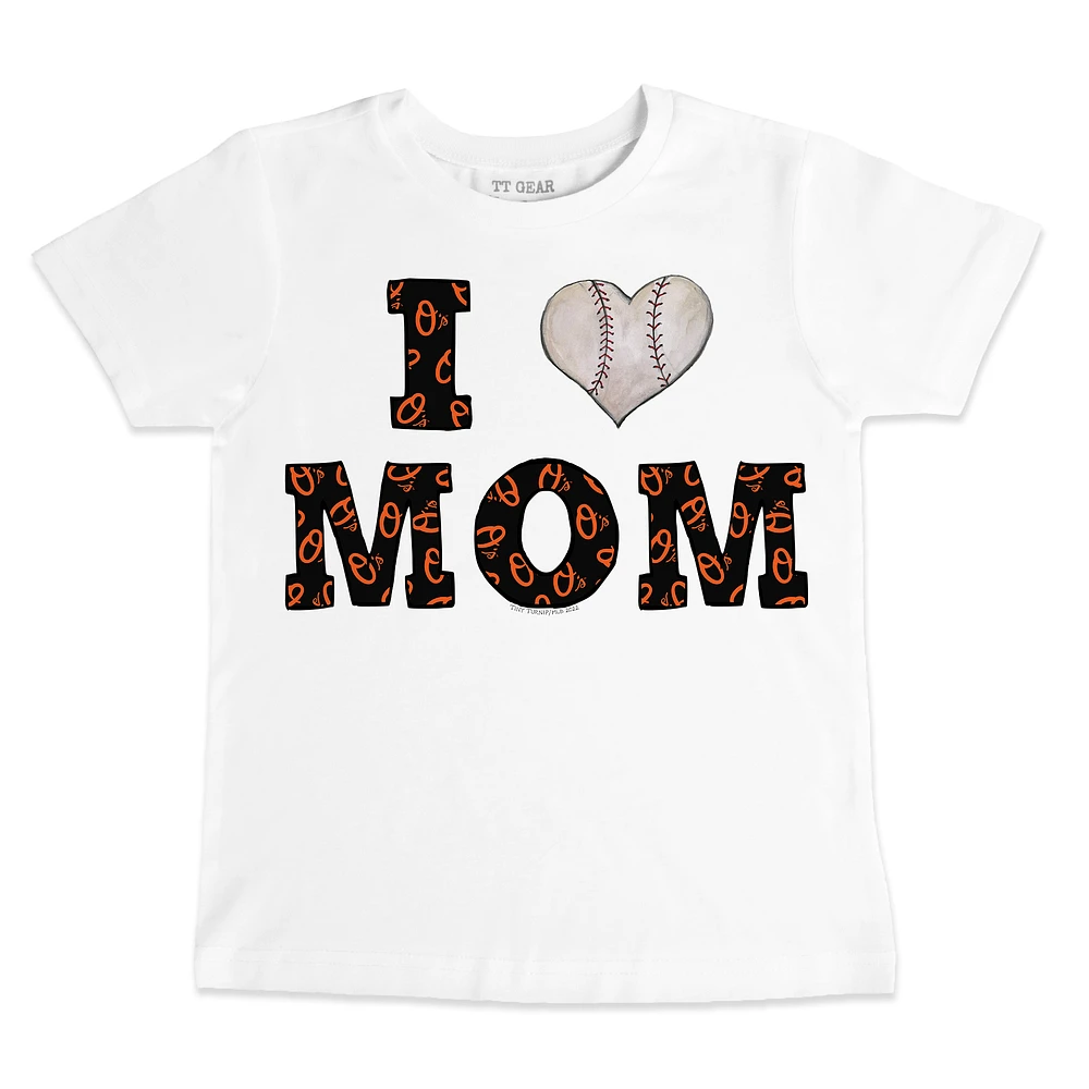 Youth Tiny Turnip White Baltimore Orioles Heart Mom T-Shirt