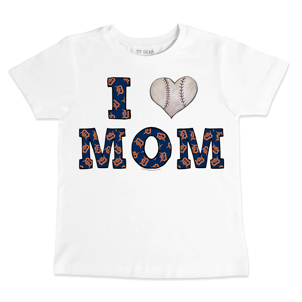 Youth Tiny Turnip White Detroit Tigers Heart Mom T-Shirt
