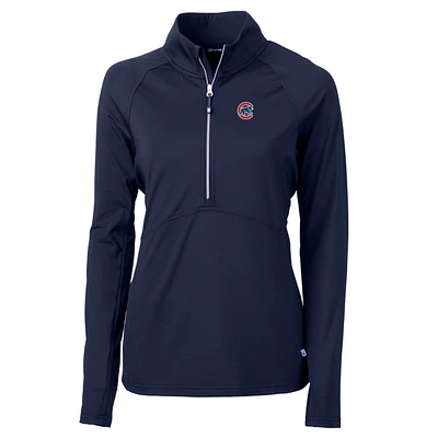 Women's Cutter & Buck Navy Chicago Cubs Adapt Eco Knit Stretch Half-Zip Pullover Top