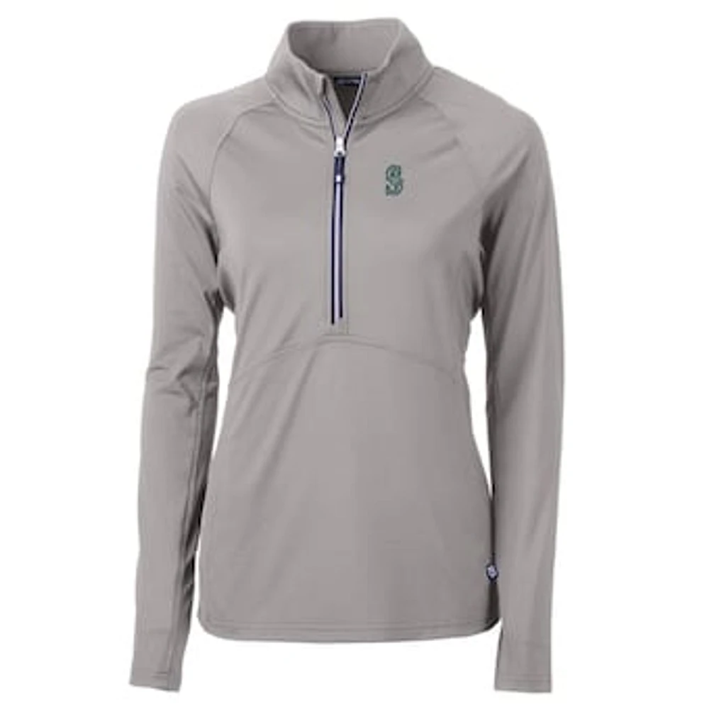 Women's Cutter & Buck Gray Seattle Mariners Adapt Eco Knit Stretch Half-Zip Pullover Top