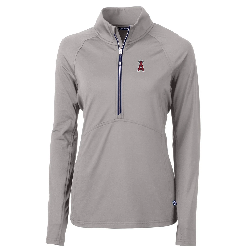 Women's Cutter & Buck Gray Los Angeles Angels Adapt Eco Knit Stretch Half-Zip Pullover Top