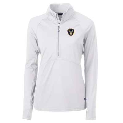 Women's Cutter & Buck Milwaukee Brewers Adapt Eco Knit Stretch Half-Zip Pullover Top