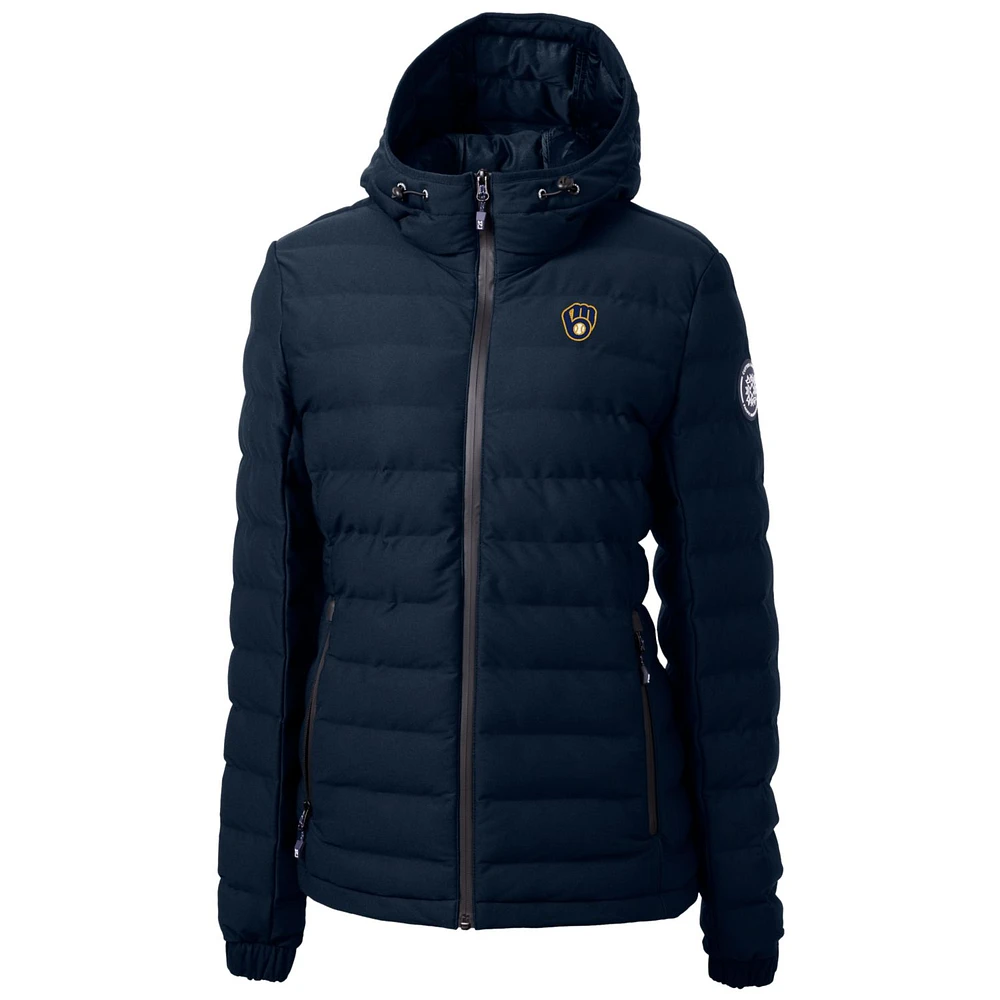 Women's Cutter & Buck Navy Milwaukee Brewers Mission Ridge Repreve Puffer Full-Zip Jacket