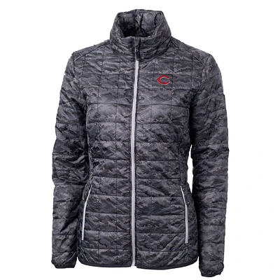Women's Cutter & Buck Black Cincinnati Reds Rainier PrimaLoft Printed Full-Zip Puffer Jacket