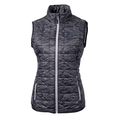 Women's Cutter & Buck Black Miami Marlins Rainier PrimaLoft Eco Printed Full-Zip Puffer Vest