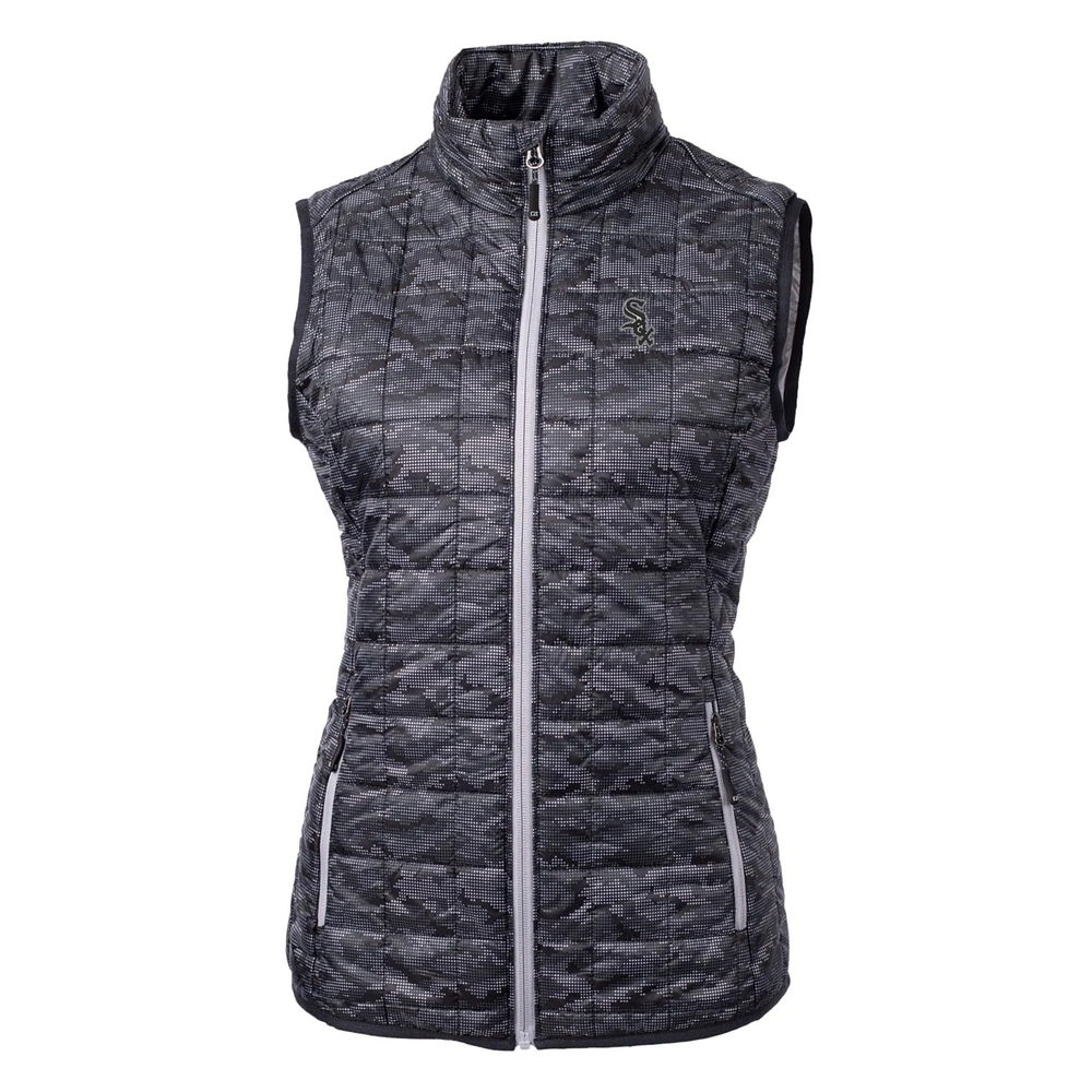 Women's Cutter & Buck Black Chicago White Sox Rainier PrimaLoft Eco Printed Full-Zip Puffer Vest