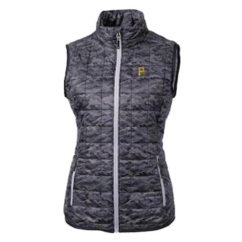 Women's Cutter & Buck Black Pittsburgh Pirates Rainier PrimaLoft Eco Printed Full-Zip Puffer Vest