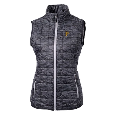Women's Cutter & Buck Black Pittsburgh Pirates Rainier PrimaLoft Eco Printed Full-Zip Puffer Vest