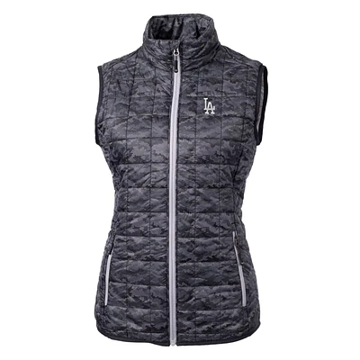 Women's Cutter & Buck Black Los Angeles Dodgers Rainier PrimaLoft Eco Printed Full-Zip Puffer Vest