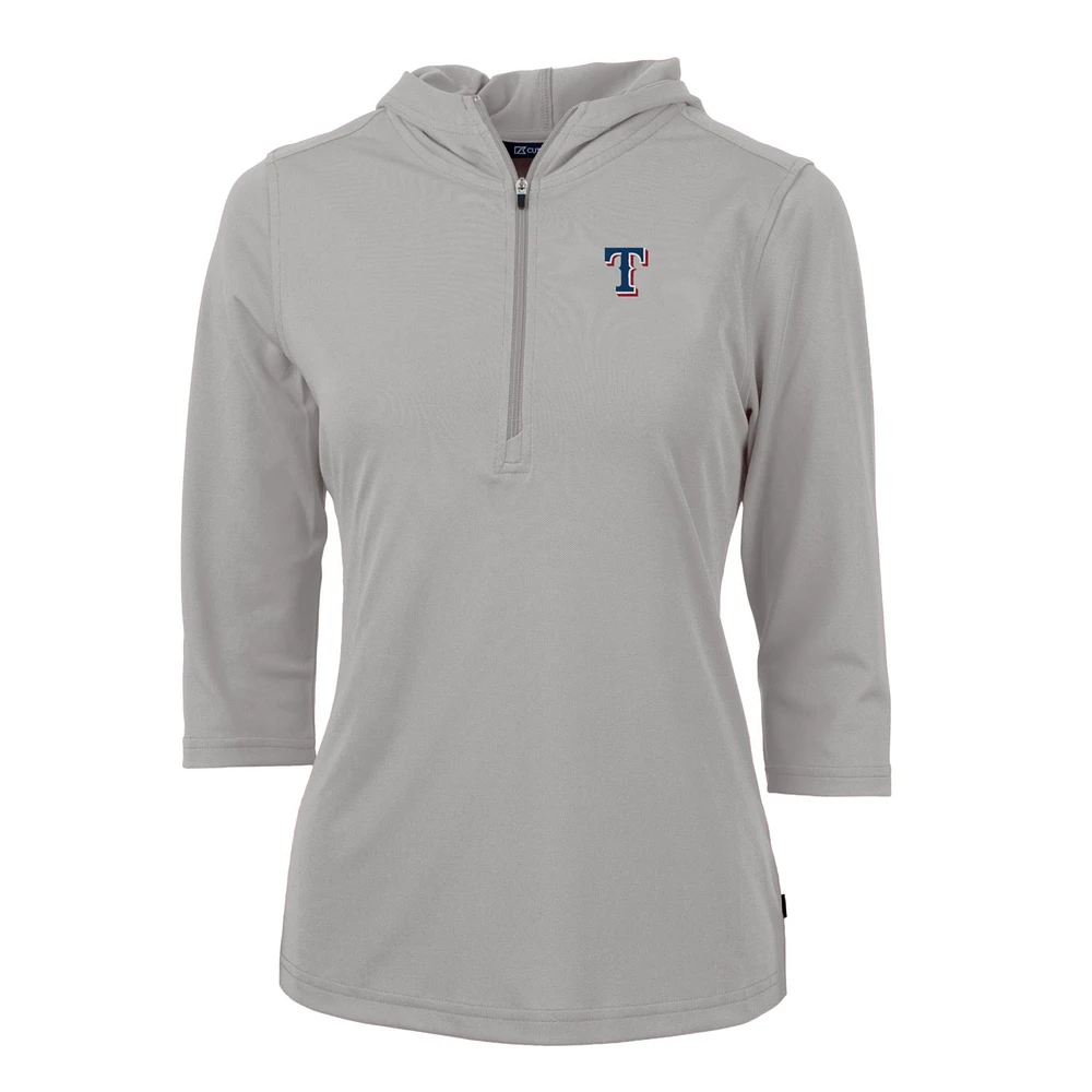 Women's Cutter & Buck Gray Texas Rangers Virtue Eco Pique 3/4 Sleeve Half-Zip Pullover Hoodie