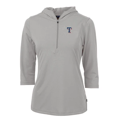 Women's Cutter & Buck Gray Texas Rangers Virtue Eco Pique 3/4 Sleeve Half-Zip Pullover Hoodie
