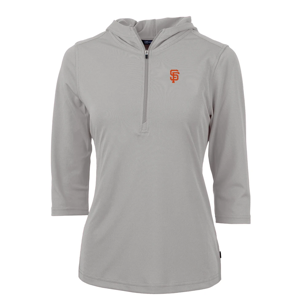 Women's Cutter & Buck Gray San Francisco Giants Virtue Eco Pique 3/4 Sleeve Half-Zip Pullover Hoodie