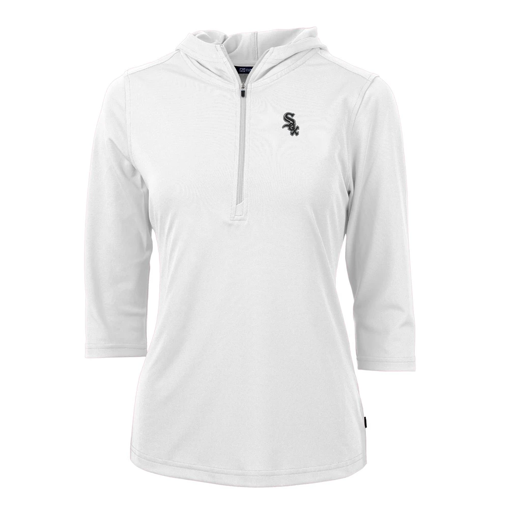 Women's Cutter & Buck White Chicago Sox Virtue Eco Pique 3/4 Sleeve Half-Zip Pullover Hoodie