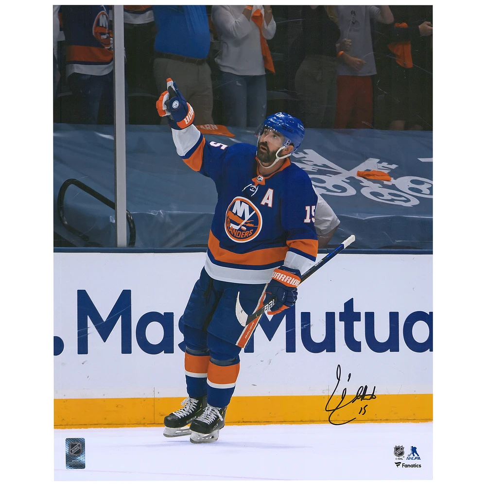 Cal Clutterbuck New York Islanders Autographed 16" x 20" Blue Jersey Celebration Photograph