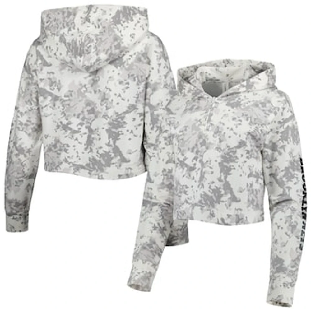 Women's Lusso Gray/White Brooklyn Nets Maia Tri-Blend Cropped Quarter-Zip Top