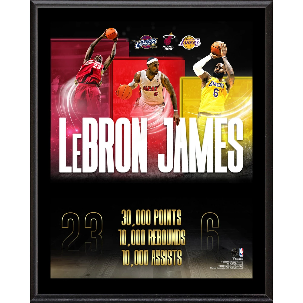 LeBron James 12" x 15" 30000 Points 10000 Rebounds 10000 Assists Sublimated Plaque