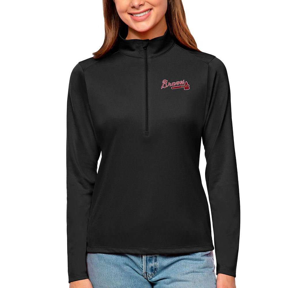 Women's Antigua Black Atlanta Braves Tribute Quarter-Zip Pullover Top