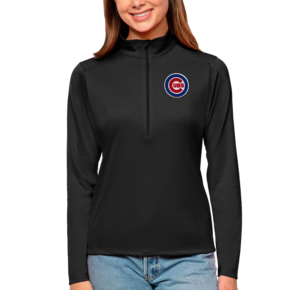 Women's Antigua Black Chicago Cubs Tribute Quarter-Zip Pullover Top
