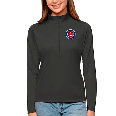 Women's Antigua Charcoal Chicago Cubs Tribute Quarter-Zip Pullover Top