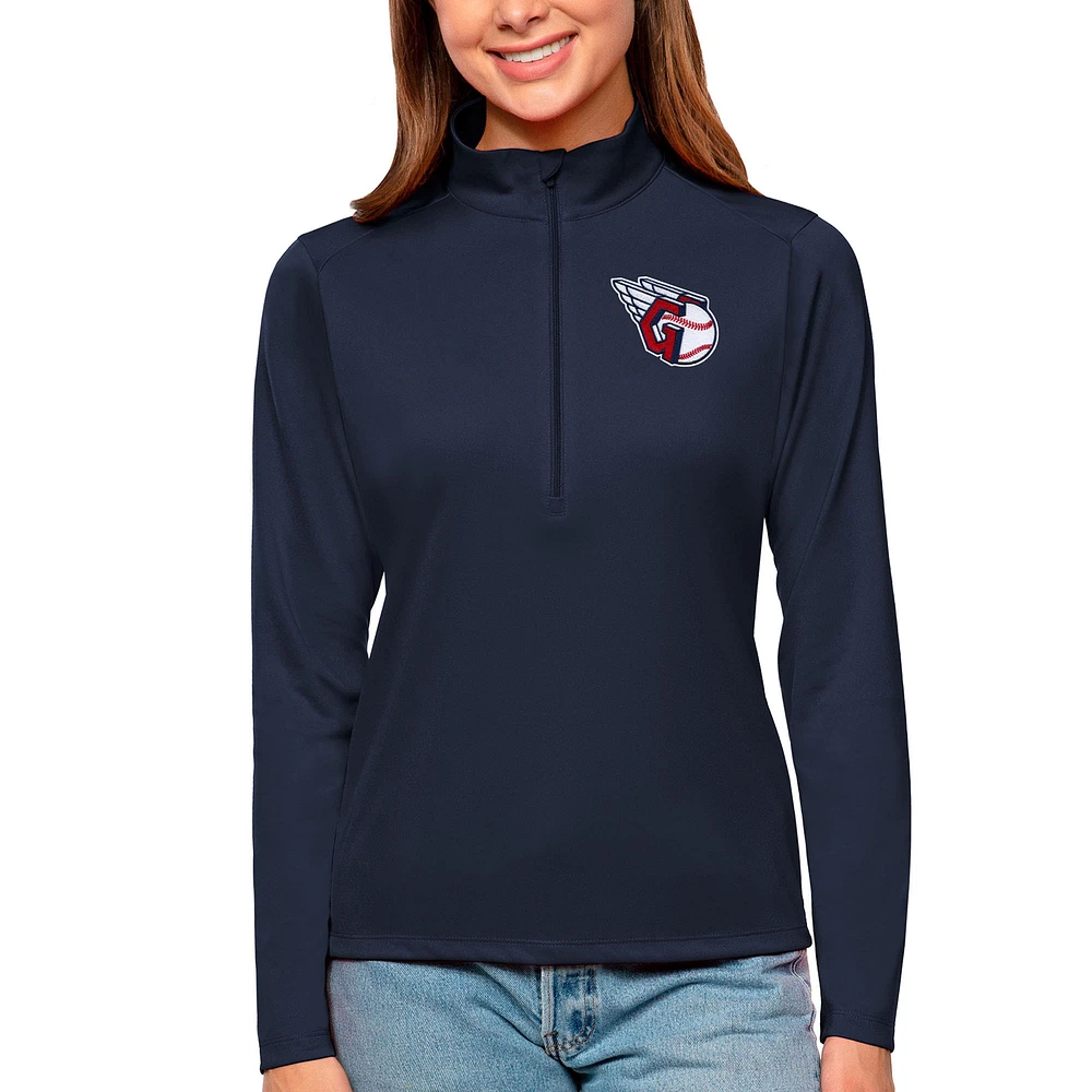 Women's Antigua Navy Cleveland Guardians Tribute Quarter-Zip Pullover Top