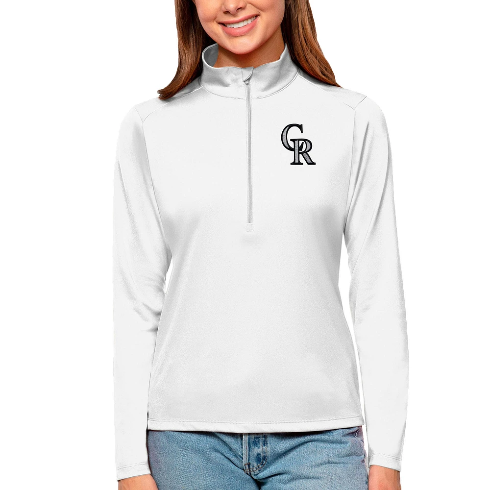 Women's Antigua Colorado Rockies Tribute Quarter-Zip Pullover Top
